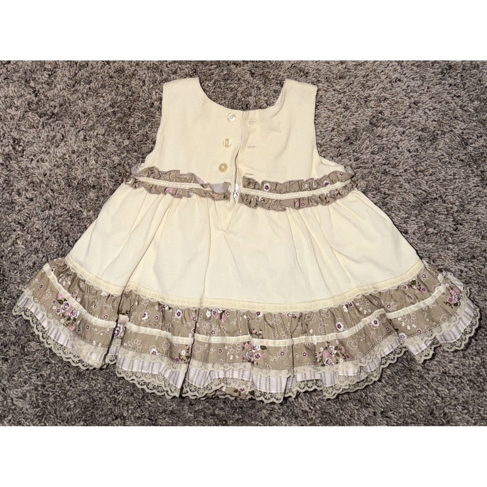 The Childrens Place Floral Lace Adorable Dress Corduroy Beige 0-3 Months Cottage - Picture 3 of 9